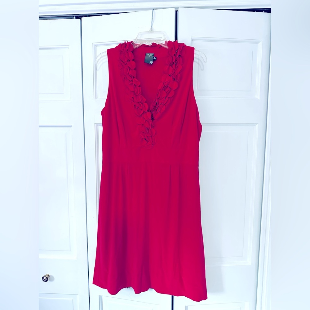 Taylor ruffle collar dress, size 14 in strawberry pink/red, knee length